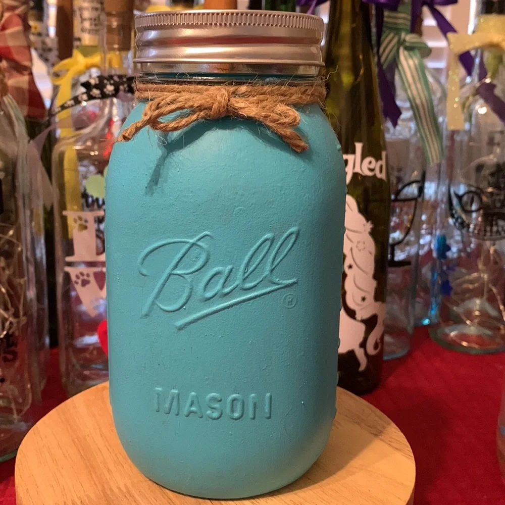 Custom Listing- handcrafted, hand-painted Tiffany blue solar jar